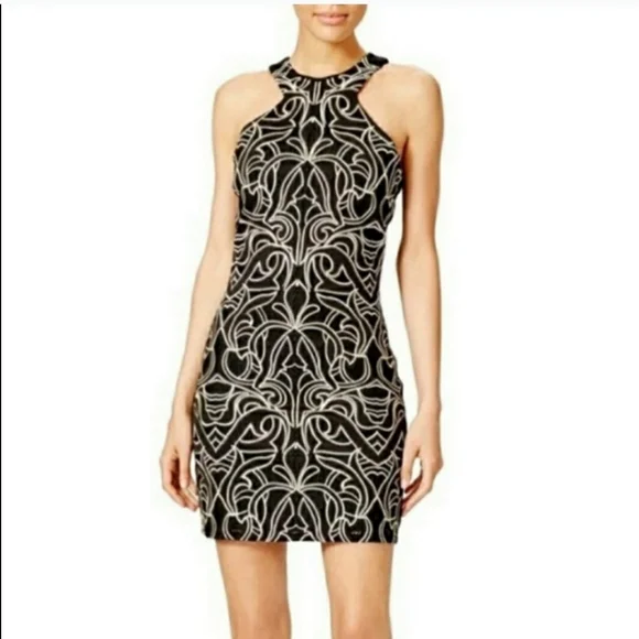 parker mariah sequin dress Parker Mariah Black and Gold Embroidered Mini Dress